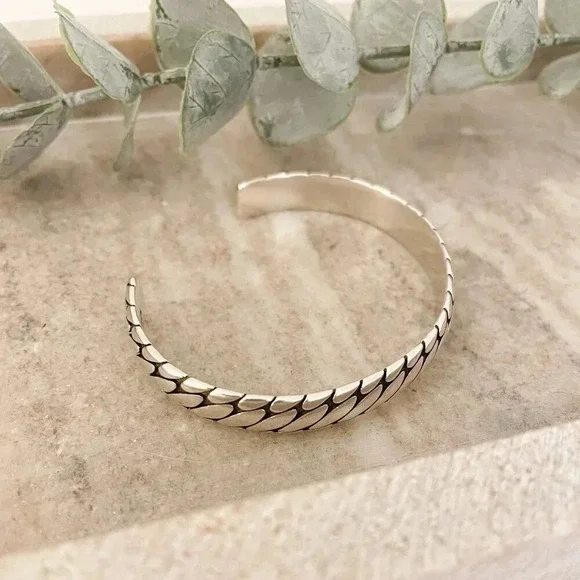 925 Sterling Silver Cuff Bracelet Silver Bangle Chunky Open Cuff Bracelet - Picture 4 of 6